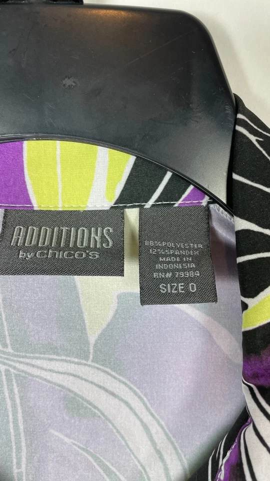 Chaqueta Additions by Chico's para mujer con cremallera completa verde neón púrpura estampado de hojas talla 0 Foto 4 de 4