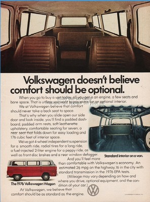 1976 Volkswagen Wagon Bus VW Doesn't Believe Comfort Should Be Optional Ad