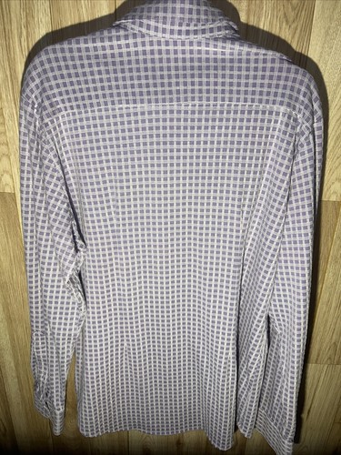 Mizzen Main Shirt Men XL Trim Fit Purple Button Up Checker Polyester Cotton Mix - Picture 4 of 6