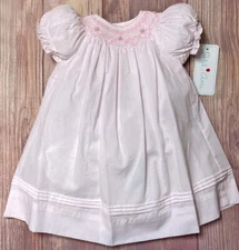 NWT Petit Ami Pink Pintuck Smocked Bishop Baby Dress 3 Months 3M Girls Pearls