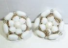 Vintage 1960s White Milk Glass Gold Tone Spacers Marked GERMANY Cluster Earrings