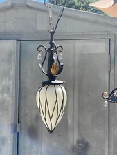 World Imports "Hatillo" Single Light Mini Pendant Caged blown White glass light