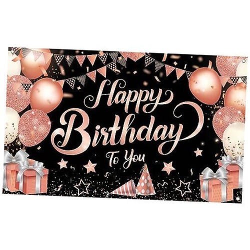 , Rose Gold Happy Birthday Banner for Women - 72x44 Inch | Rose Gold Happy