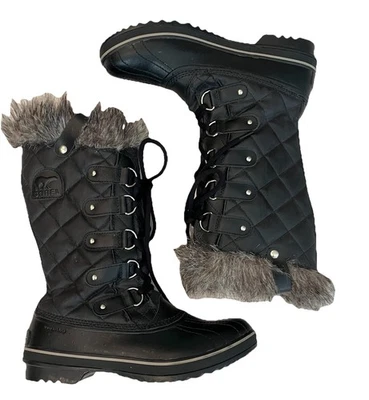 Sorel Torino Waterproof Black Quilted Lace Up Faux Fur Boots (Women’s Size 9.5) - Image 1 of 4