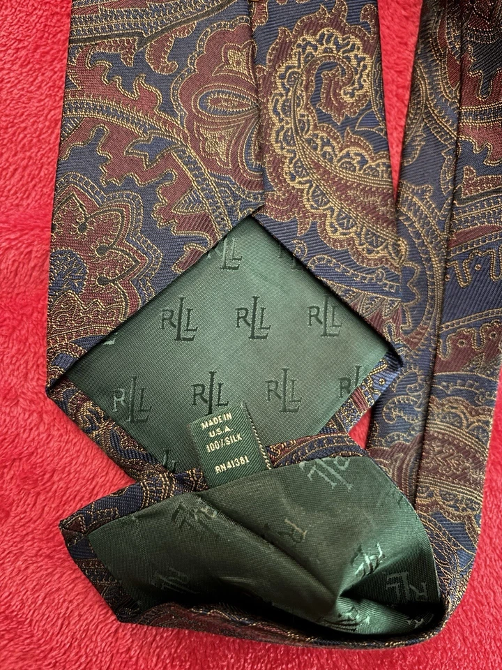 Corbata de seda Ralph Lauren etiqueta verde para hombre azul marino tejida cachemira hecha en EE. UU. Foto 4 de 4