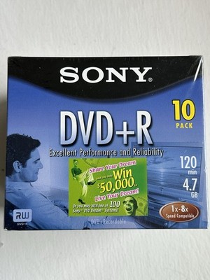Sony DVD+R 10 Pack 120 Min. 4.7GB Jewel Case New Sealed Blank Discs  