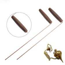 2PCS Copper Dowsing Rods Kit with Natural Walnut Handles and Brass Pendulum