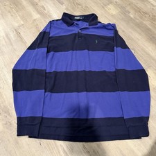 Polo Ralph Lauren Rugby Shirt Blue Stripe Long Sleeve Classic Logo Large