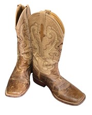 Botas de Vaquero Ferrini para Mujer 8.5B Cuero Tostado Bordado Occidental Puntera Cuadrada Canguro