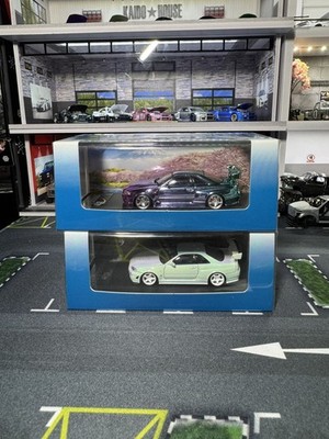 FUJI 1:64 NISSAN SKYLINE R34 NISMO Z-TUNE WHITE PEARL & PURPLE/BLUE LOT OF 2