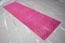 Vintage Turkish Rug 36'' x 131'' Anatolian Over Dyed Runner Rug Painted Wool Rug
