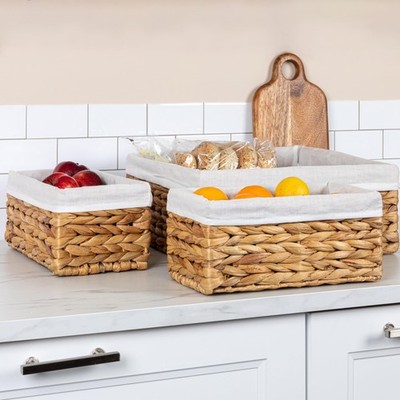 Household Essentials Wicker Basket Set, 3 Pieces, 1 Large And 2 Small Water