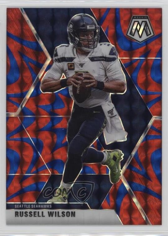 2020 Panini Mosaic Reactive Blue Mosaic Prizm Russell Wilson #181 13zo
