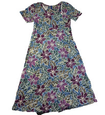 VTG Hilo Hattie Dress Womens Extra Large Blue Purple Hawaiian Short Sleeve Luau