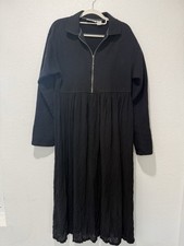 Nordstrom Black Collared Long Sleeve Midi Shirt Dress Zip Closure Size M Women