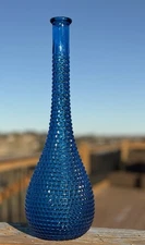 Vintage Mediterranean Blue Glass Hobnail Bottle Made in Italy 