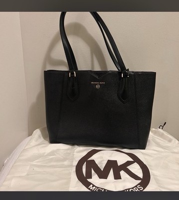 Michael Kors Black Pebbled Tote Bag with Logo, Gold Hardware, Dust Bag