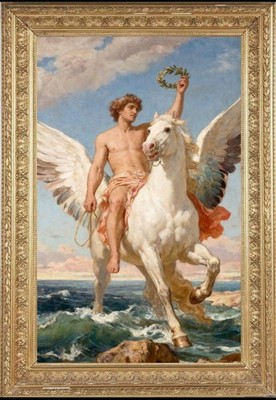 Hand-painted oil painting art male nude man horse on canvas 24''X36''