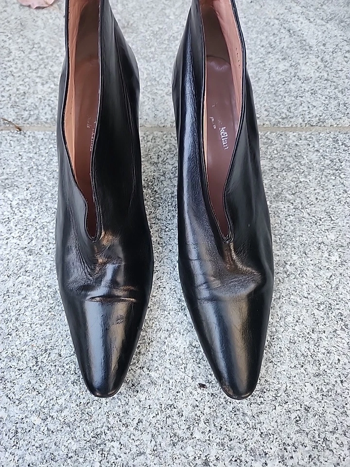 Stéphane Kelian black leather booties Kitten Heel Vintage look Paris Size 10.5 M - Image 3 of 4