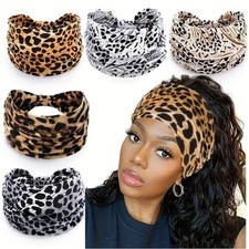 Headbands Leopard Print Stretchy Non-Slip Headwrap for Sports 5-Pack Leopard...