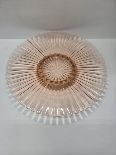 Pink Depression Glass Ball Footed Cake Plate Pedestal Ribbed Design 12 1/4"
