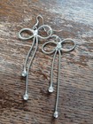 Vtg Silver Tone Snake Rope Chain Earrings Long Bow Rhinestones Hook Dangle Drop — photo 2