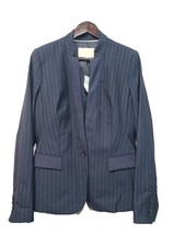 Banana Republic pinstripe collarless blazer Size 14 navy blue NWT