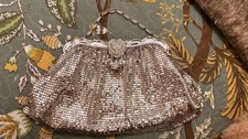 Vintage Whiting  Davis Bag Silver Mesh Clutch w/ Rhinestone Clasp 1940s Purse