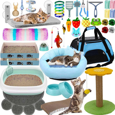 40 Pcs Kitten Starter Kit for Indoor Cats Include Litter Box, Carrier, Cat Bed,