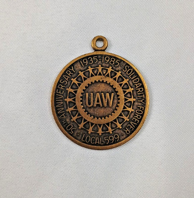 VTG UAW Local 599 Trade Union 50 Years Key-chain Medallion 1935-1985 Flint MI