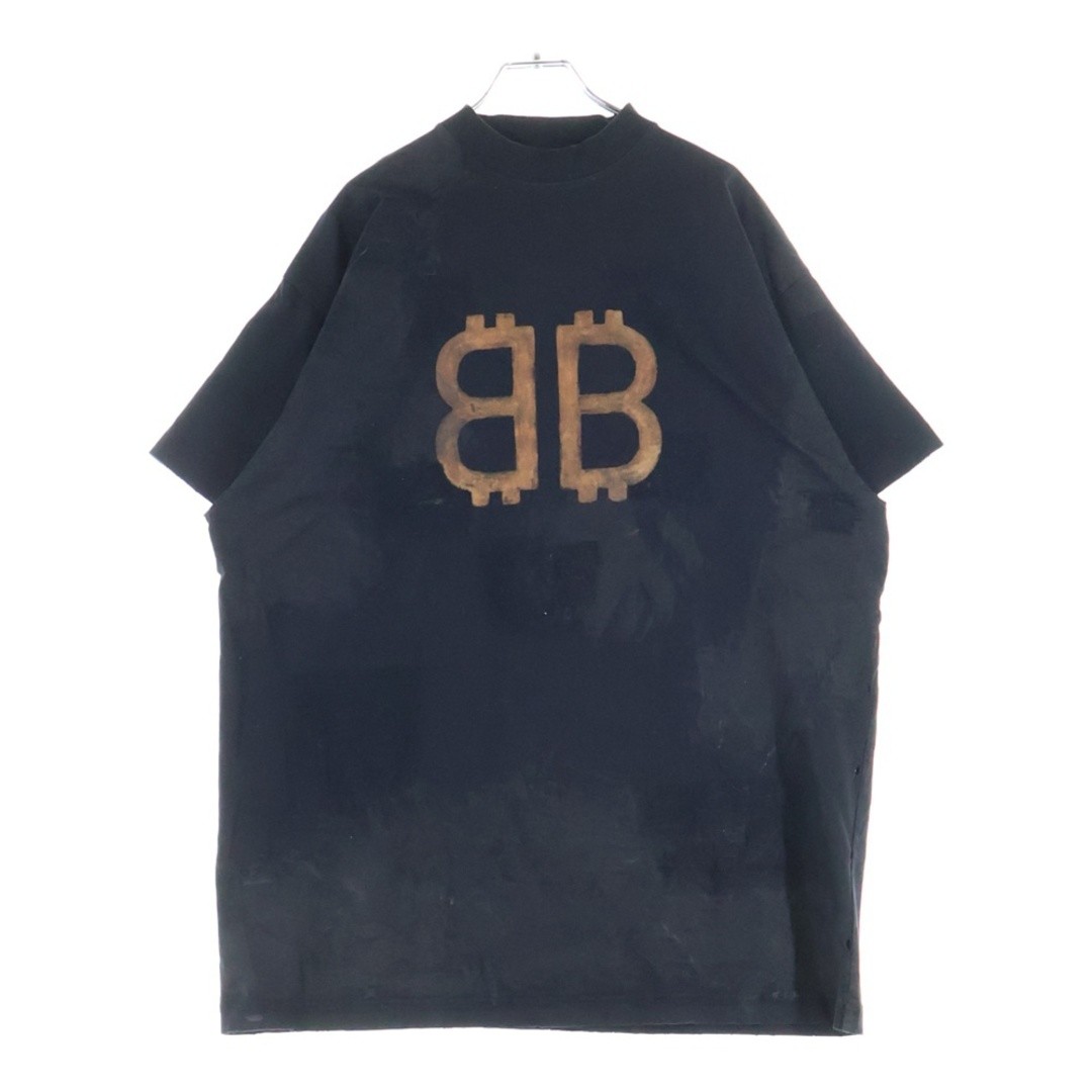 BALENCIAGA BB Logo Destroyed Short Sleeve T-Shirt Top Black 739028 TOVN8 Used da