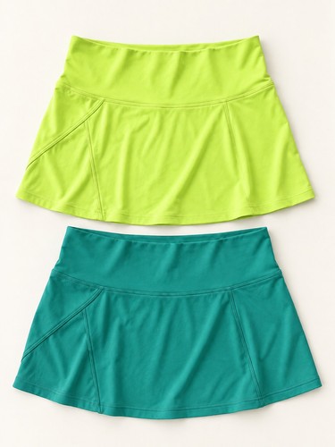 Athleta Ace Tennis 2 Green & Yellow Athletic Skirt Shorts Pickleball Golf Gym L