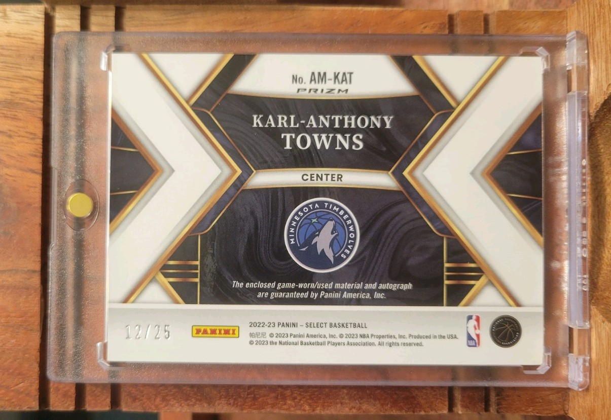 2022-23 Panini Select Karl Anthony Towns Tie Dye Patch Auto /25 Timberwolves view 2