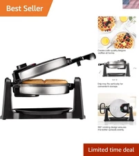 Stainless Steel Flip Waffle Maker with Adjustable Timer - Space Saving Design
