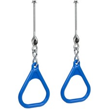SWING SET STUFF TRAPEZE RINGS BLUE WITH HANGERS PAIR wood chain kid play 0244