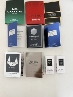 10 Luxury Designer Men Cologne Samples JPG, Badboy, Rabanne MontBlanc Coach