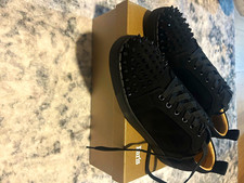 Christian Louboutin Men  s 9 Black Suede Spiked Studded Lace-Up Red Sole