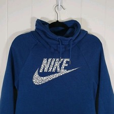 Nike Rally Funnel Neck Hoodie Metallic Pullover Women's Small Blue 829634