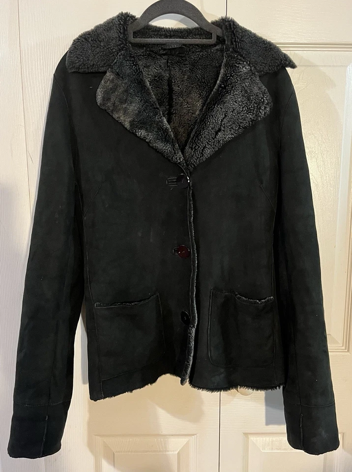 Chaqueta de piel de oveja Barney’s New York de cuero genuino negra vintage talla 38/8 Foto 4 de 4