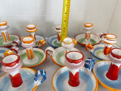 Vintage La Musa Sicily Chamber Candle Stick Holder Mid Century Set of 12 Signed!