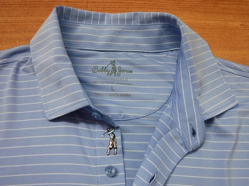 Bobby Jones Performance White Mini Striped on Blue Golf Shirt Men's Large - Picture 3 of 11