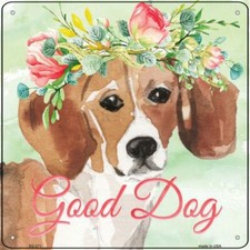 Beagle Metal Flower Sign - 12" x 12"
