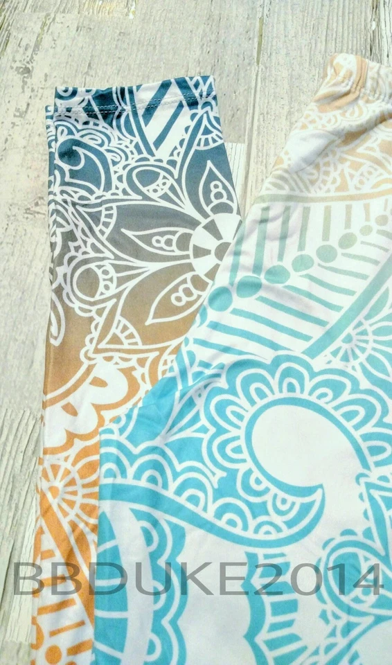 Leggings Mandala Buttery Soft Crema Azul Unicornio Talla Única Mujer 2-10 NUEVO Foto 3 de 4