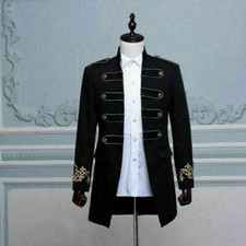 Mens Vintage Military Tunic Long Jacket Coat Mess Dress Medieval Costume Gothic