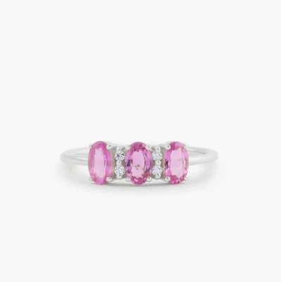 Goldring 14K 585 Weissgold natürlicher pinke Sapphire 4 Brillanten Diamanten VS - Bild 1 von 3