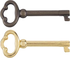 Brass & Antique Brass Skeleton Keys for Curio Cabinet, Grandfather Clock Doors, 