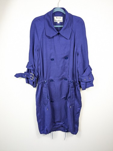 Acne Studios Linen Blend Fitted Trench Coat Drawstrings Belted Sleeves Size 36