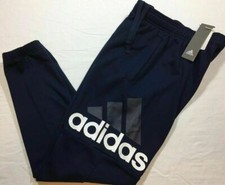 ADIDAS FRENCH TERRY LOGO TRAINING PANTS - Men's Large L Navy Blue/White NWT