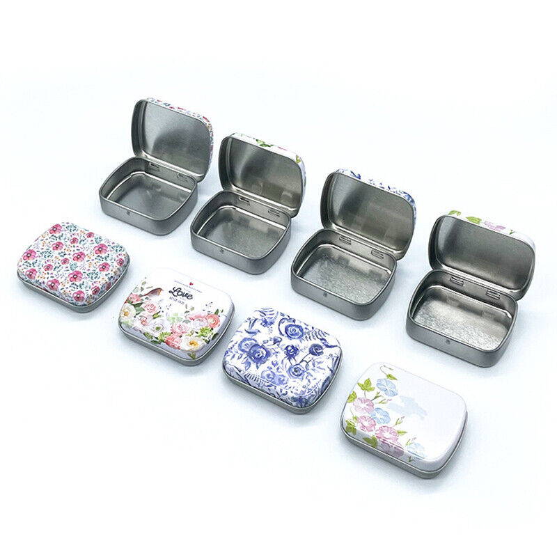 Mini Metal Hinged Tin Box Container Portable Small Storage Container with  Lid
