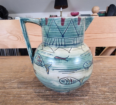 Vintage kürzere Keramik Mabel Leigh Azteken Sgraffito Azteken großer Krug